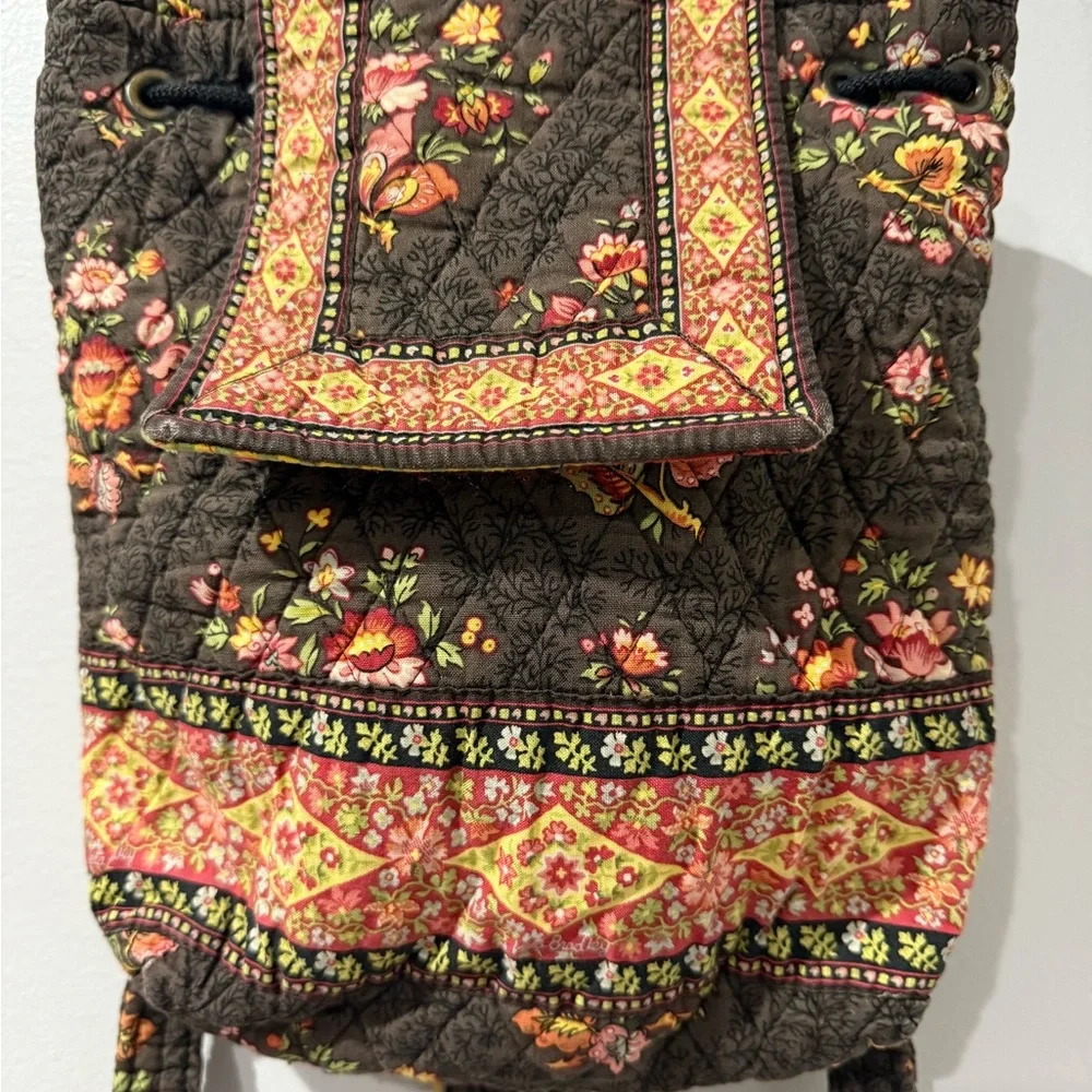 Vera Bradley Chocolate Drawstring Backsack Backpack Purse RETIRED Bag‎ Boho I